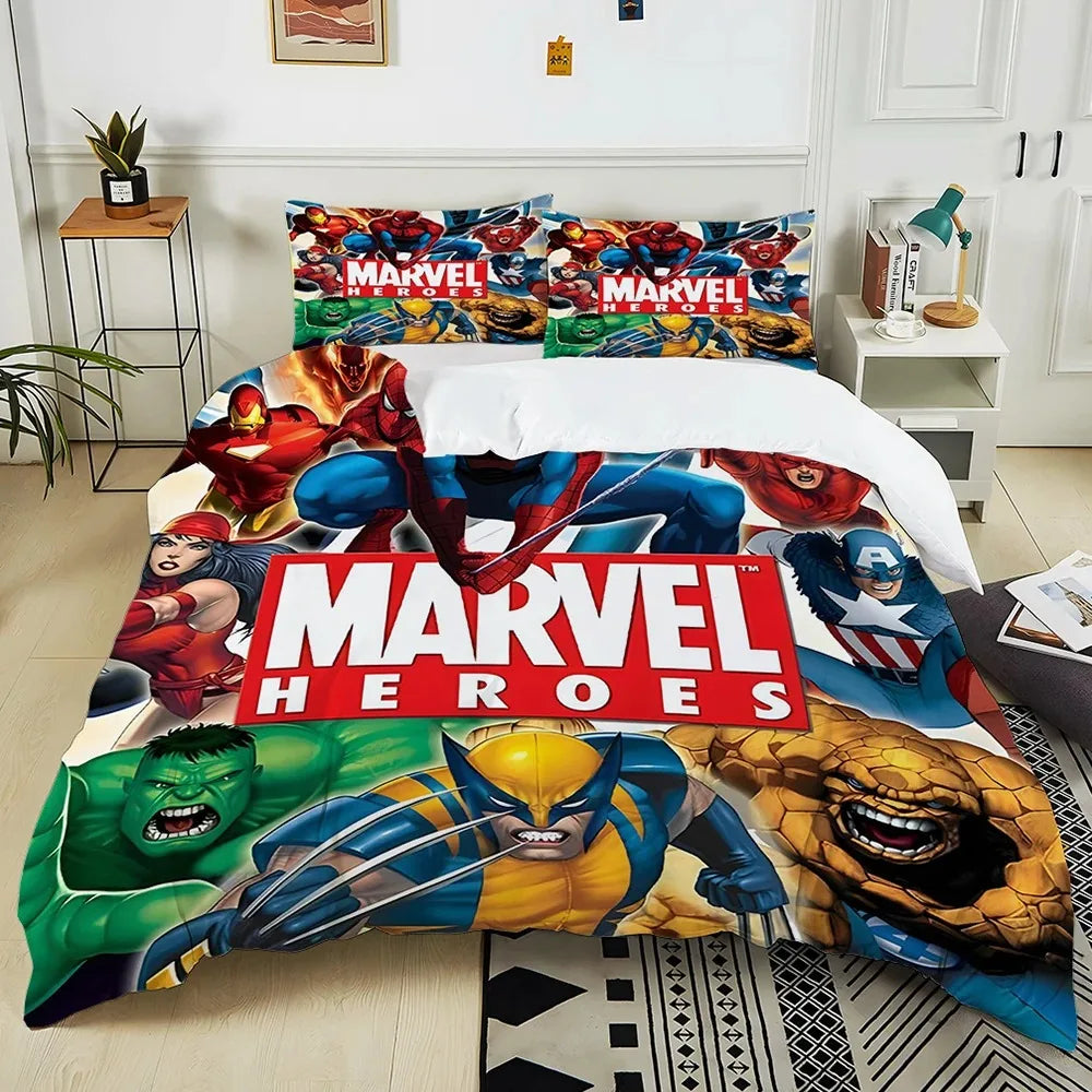 Marvel Bedding Set Superhero Cartoon Duvet Cover Pillow Case, Hulk Iron Man Duvet Set Comfortable Bed Set King Size Bed