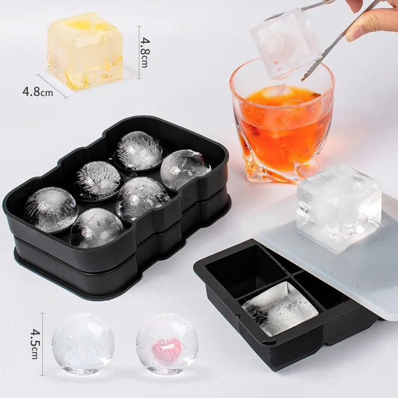 4/6/8/15Grids Silicone Ice Cube Molds Spherical Ice Cube Molds Ice Cream Ice Cube Making Machine Reusable Whiskey Ice Cube Molds