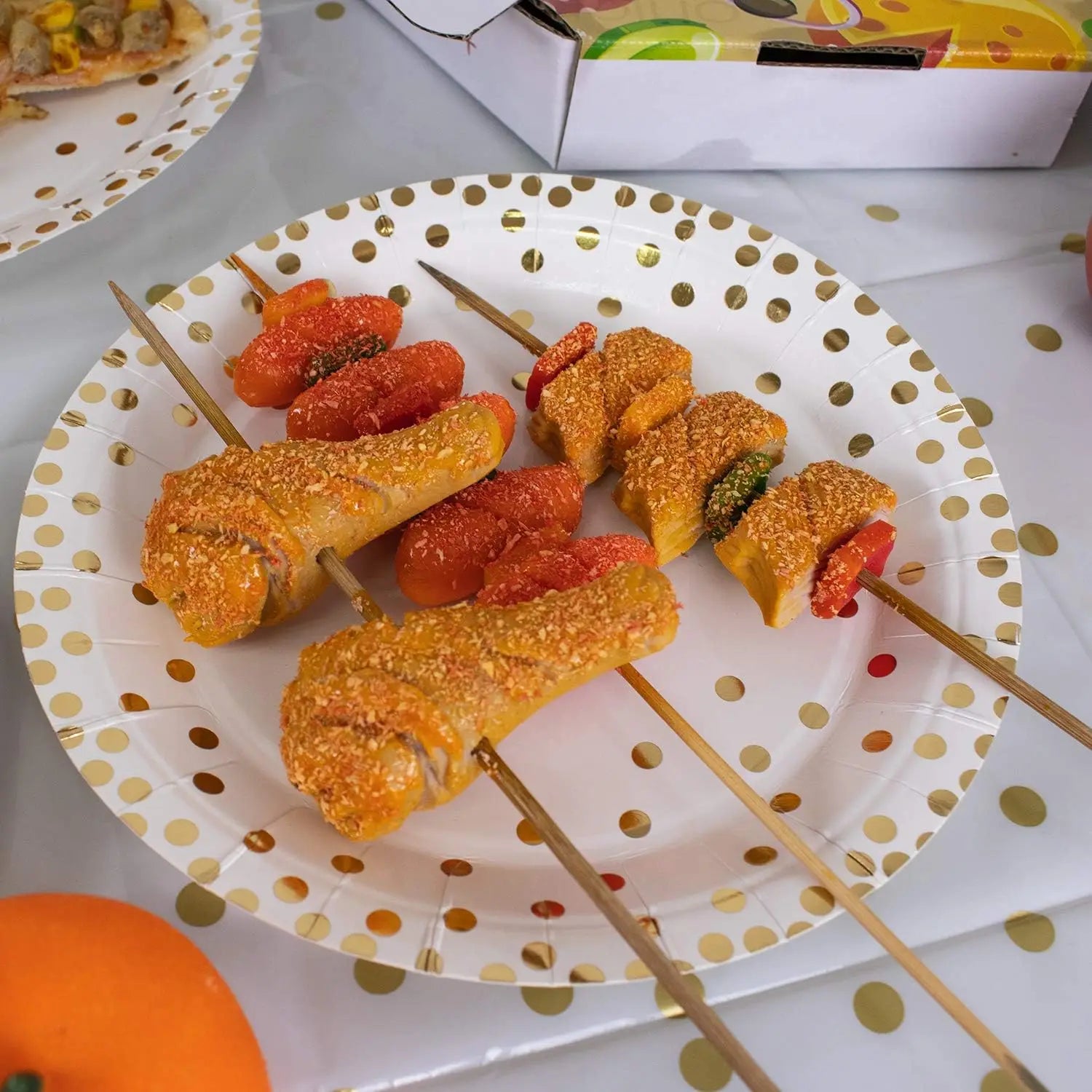 Disposable Paper Plates Gold Party Supplies, Golden Polka Dots Birthday and Baptism Decorations, include Plates and Cups, Napkin