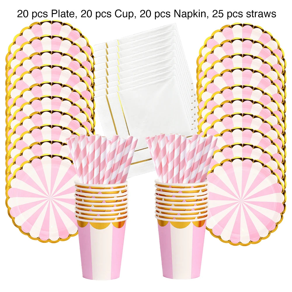 Light Pink Blue Baby Shower Girl Boy Guest Party Happy Birthday Disposable Tableware Set Paper Plate Cup Birthday Decoration