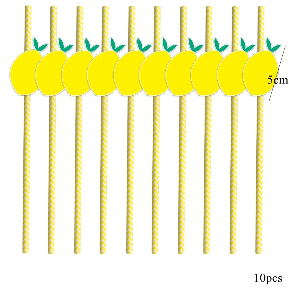 Lemon Disposable Tableware Paper Cups Plates Cake Toppers for Summer Lemon Happy Birthday Pool Party Decoration DIY Cake Supply