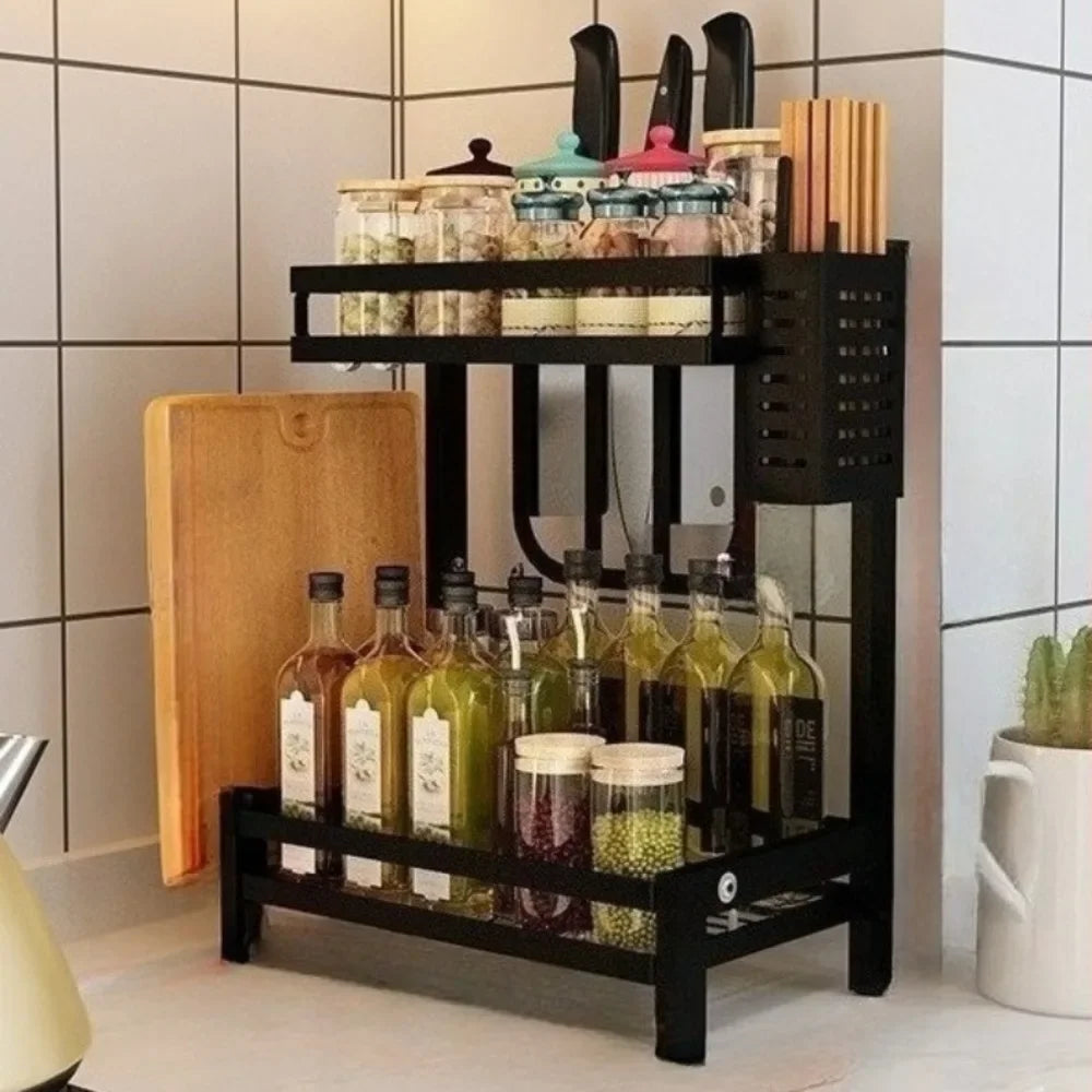 Kitchen Spice Rack Kitchen Storage Rack Household Accessories Multifunctional Dish Cutlery Knife Spoon Sink Rack Set Organizer