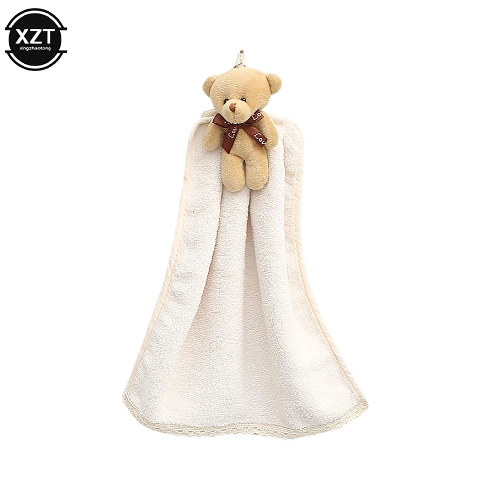 Cute Bear Quick-Dry Hand Towel Coral Fleece Holdable Kitchen Toilet Towel Absorbent Wipe Plush Hand Towel Bathroom Hanging Towel