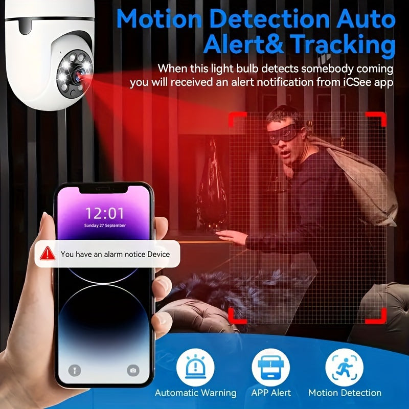 New HD 1080P 2.4Ghz Wifi E27 Light Bulb IP Camera Smart Home Security Video Surveillance Network PTZ Camera System Supprt Two Way Audio Mobile Motion Detection Audible And Visual Active Defense Alarm Notification Push Baby Mo