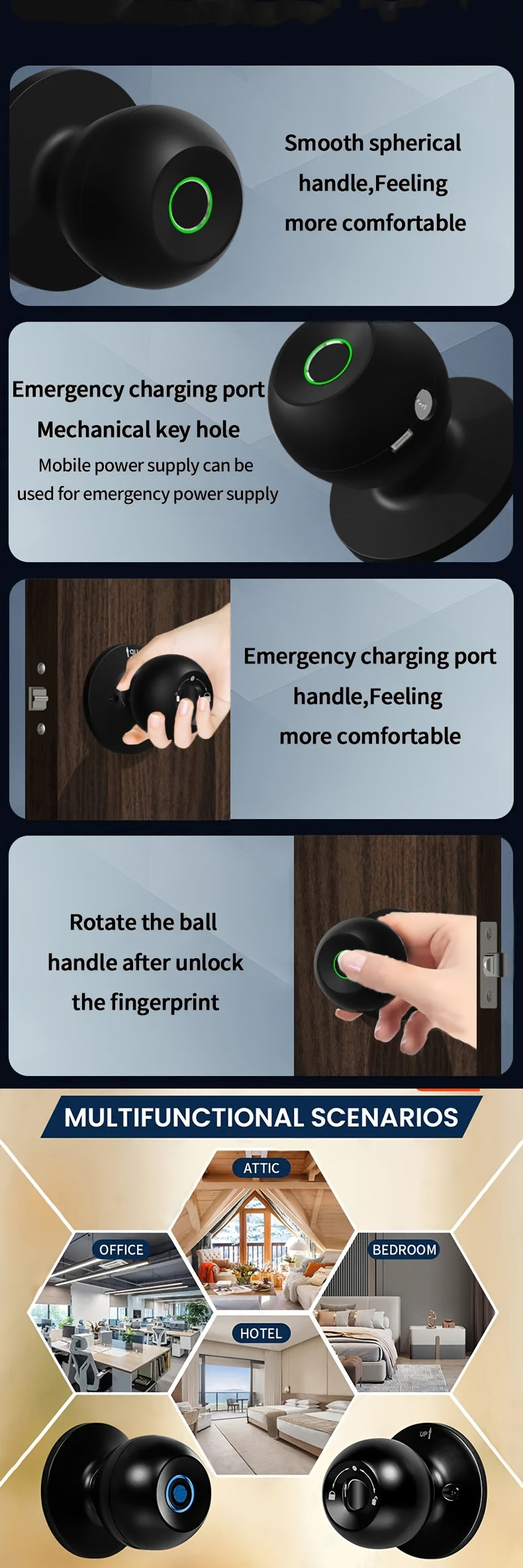 Manenvari Tuya Smart Door Lock BT Wireless Aluminum Alloy 36V Rechargeable Lithium Battery Fingerprint USB Charging Remote Control, Easy Installation Can Smart Home Compatible With Tuya Smart Lift APP For Room, Garage, Office