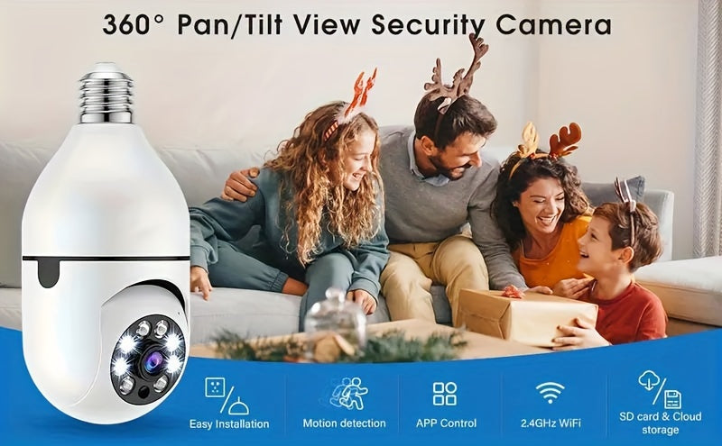 New HD 1080P 2.4Ghz Wifi E27 Light Bulb IP Camera Smart Home Security Video Surveillance Network PTZ Camera System Supprt Two Way Audio Mobile Motion Detection Audible And Visual Active Defense Alarm Notification Push Baby Mo