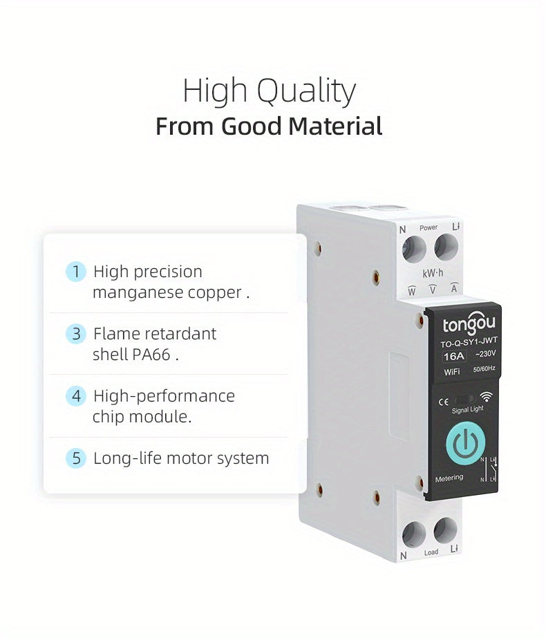 1pc, TUYA WiFi Smart Switch Breaker, Wireless Remote Control Remote Mobile Control, Metering Timer Countdown Smart Home, Tuya, Smart Life