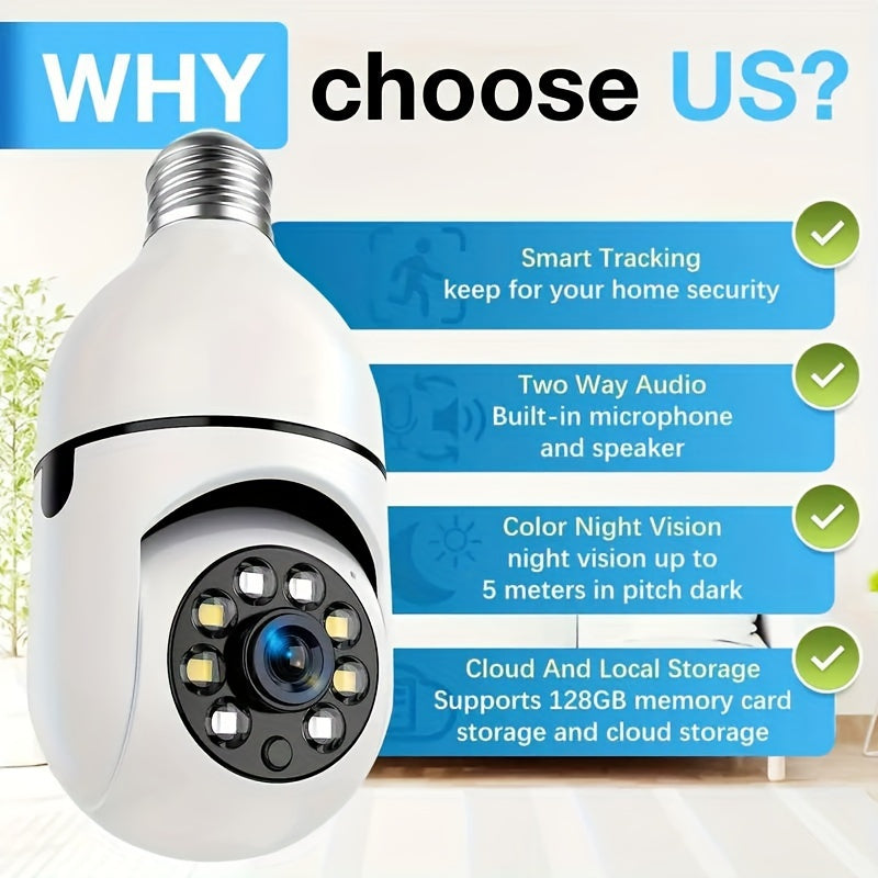 New HD 1080P 2.4Ghz Wifi E27 Light Bulb IP Camera Smart Home Security Video Surveillance Network PTZ Camera System Supprt Two Way Audio Mobile Motion Detection Audible And Visual Active Defense Alarm Notification Push Baby Mo