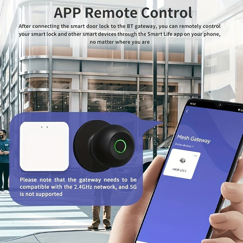 Manenvari Tuya Smart Door Lock BT Wireless Aluminum Alloy 36V Rechargeable Lithium Battery Fingerprint USB Charging Remote Control, Easy Installation Can Smart Home Compatible With Tuya Smart Lift APP For Room, Garage, Office