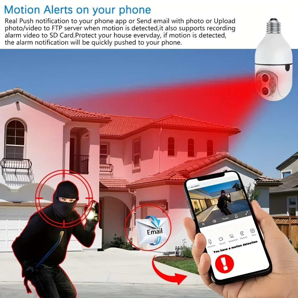 Overscam 6MP 10X Zoom Light Bulb Security WIFI Camera, Wireless Security Camera, Double Lens Mini 355° PTZ Panoramic Smart Home IP Camera, E27 Light Socket Camera 2.4g Full Color Night Vision, Baby Pet Monitor, Two Way Audio